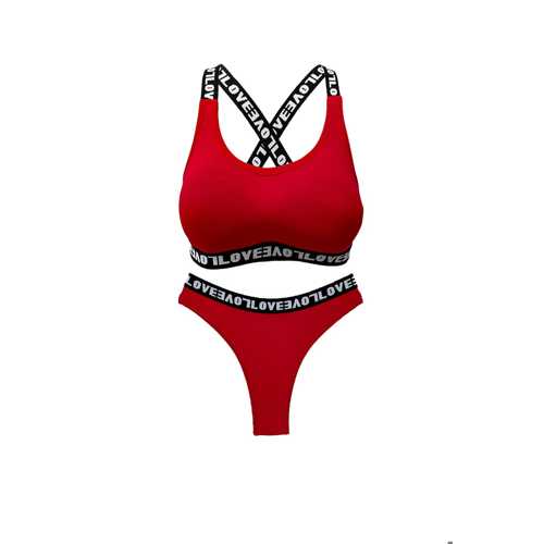 KIRMIZI LOVE LASTİKLİ BÜSTİYER BRAZİL KÜLOT KADIN SPOR IÇ ÇAMAŞIRI TAKIM
