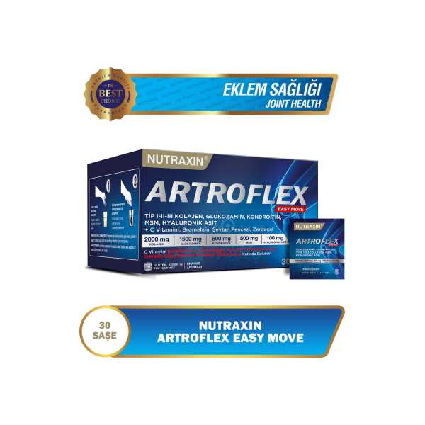 NUTRAXİN ARTROFLEX EASY MOVE 30 SAŞE – TİP 1-2-3 KOLAJEN, GLUKOZAMİN, MSM, KONDROİTİN İÇEREN TAKVİYE