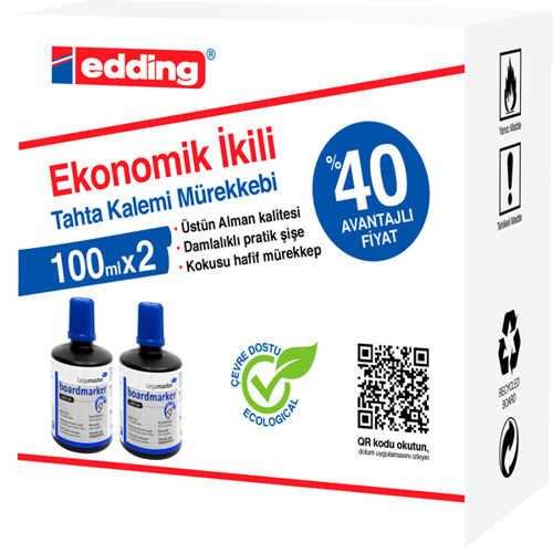 EDDİNG MÜREKKEP 2X100ML DAMLALIKLI DOLUM MAVİ