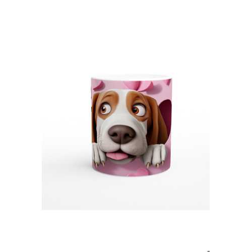 KALPLİ PEMBE DUVARDAN BAKAN BASSET HOUND TEMALI BASKILI KUPA BARDAK