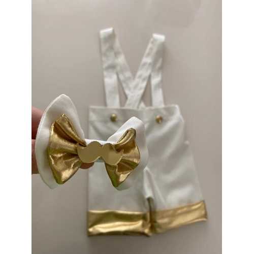 TUBİBEBE 2'Lİ BEYAZ & GOLD ŞORT SALOPET + PAPYON TAKIM