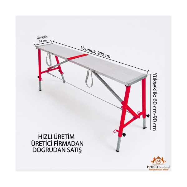 ALÜMİNYUM GÖVDELİ ÇELİK AYAKLI TELESKOPİK İNŞAAT İSKELESİ - 400 KG TAŞIMA KAPASİTESİ 90X24X200CM
