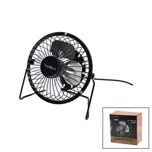USB - MİNİ FAN METAL KASA - AYAK=360 DERECE MASA ÜSTÜ VANTİLATÖR 4-METAL PERVANE 13.5X11X15CM5V-2.5W