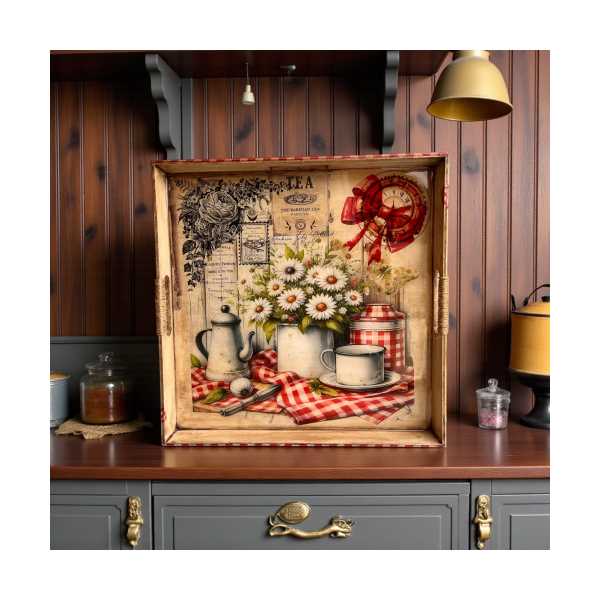 EPOKSİ ZEMİN KAHVE ÇAY SUNUM AHŞAP BÜYÜK TEPSİ 33X33 CM