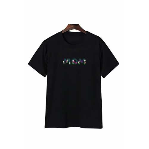ANNELER GÜNÜ MOM ÇIÇEK TEMALI BASKILI OVERSIZE BISIKLET YAKA T-SHIRT - SIYAH