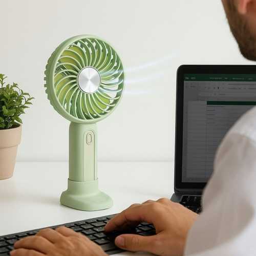 MASA ÜSTÜ STANDLI USB İLE ŞARJ OLABİLEN 3 AYARLI FAN MODLU ÇANTA TİPİ EL FANI (4172)