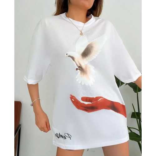 DIJITAL BASKILI T-SHIRT - BEYAZ