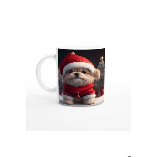 KIRMIZI ŞAPKALI MİNİ NOEL KÖPEĞİ BASKILI KUPA BARDAK