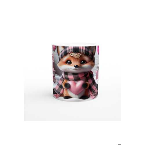PEMBE KALPLİ ŞİRİN TİLKİ TEMALI BASKILI KUPA BARDAK