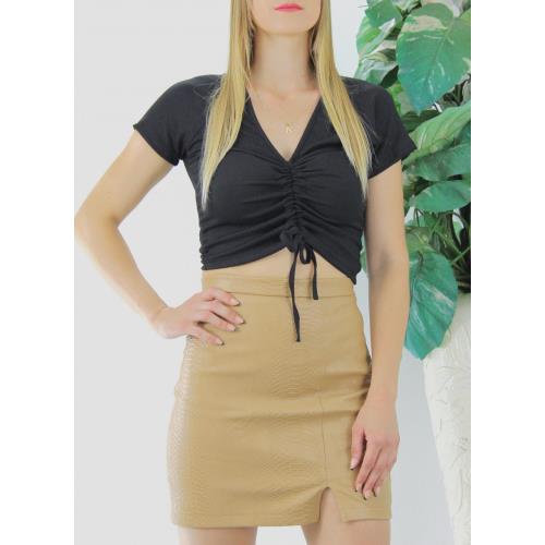 ÖN BÜZGÜLÜ CROP BLUZ SİYAH - 1293.33
