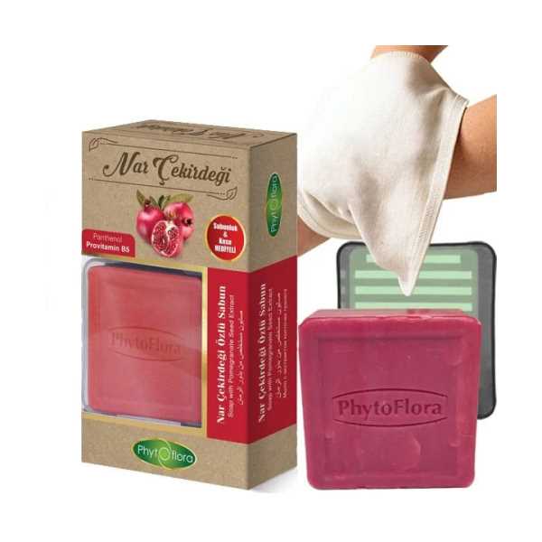  PHYTOFLORA NAR ÇEKİRDEĞİ ÖZLÜ SABUN KESE VE SABUNLUK HEDİYELİ SET