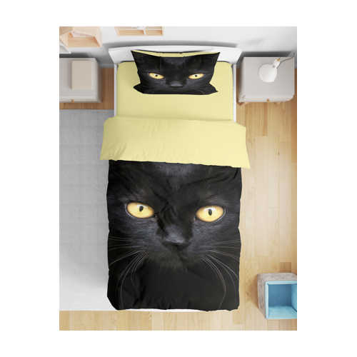 SİYAH KEDİ BASKILI 3D TEK KİŞİLİK ÇARŞAFSIZ NEVRESİM TAKIMI