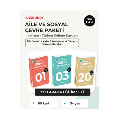WORDSBUDDY ÇOCUKLAR İÇIN TÜRKÇE İNGILIZCE AILE VE SOSYAL ÇEVRE PAKETI 90 KART 3'LÜ SET (CIHAZ HARIÇ)
