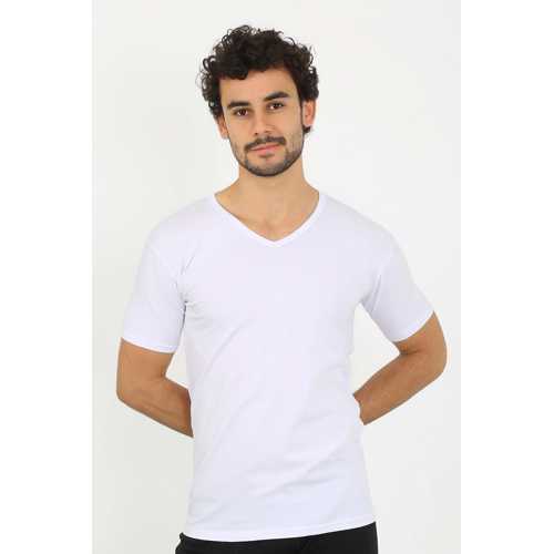 ERKEK LIKRALI V YAKA BEYAZ T-SHIRT