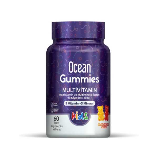 OCEAN GUMMİES MULTİVİTAMİN KİDS 60 ADET ÇİĞNENEBİLİR JEL PORTAKAL VE ÇİLEK AROMALI