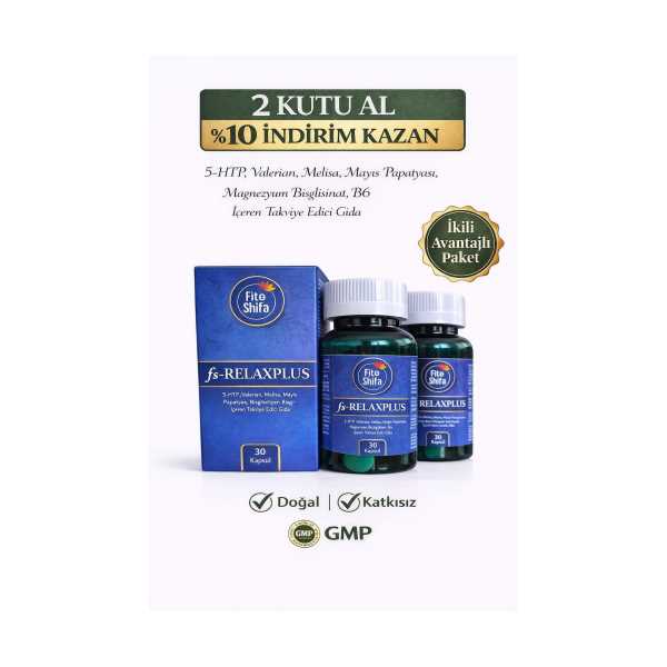 RELAXPLUS KAPSÜL (5HTP, VALLERİAN, MELİSA, MAYIS PAPATYASI, MAGNEZYUM BİSGLİSİNAT, B6) (2'Lİ SET)  