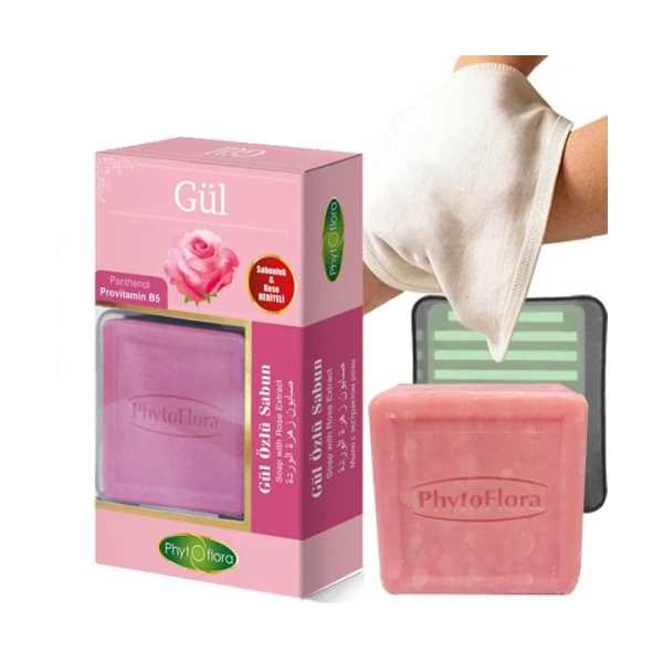 PHYTOFLORA GÜL ÖZLÜ SABUN KESE VE SABUNLUK HEDİYELİ SET
