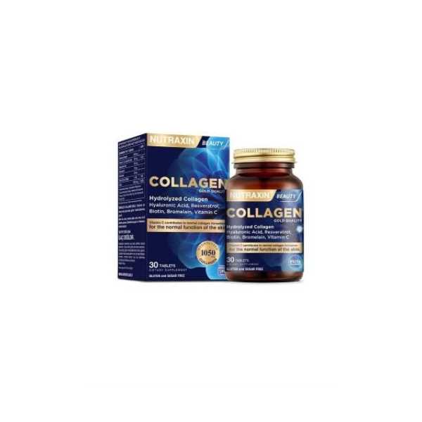 NUTRAXİN HİDROLİZE KOLAJEN 1050 MG 30 TABLET TİP1 TİP3 RESVERATROL BROMELAİN BİOTİN HYALÜRONİK ASİT 