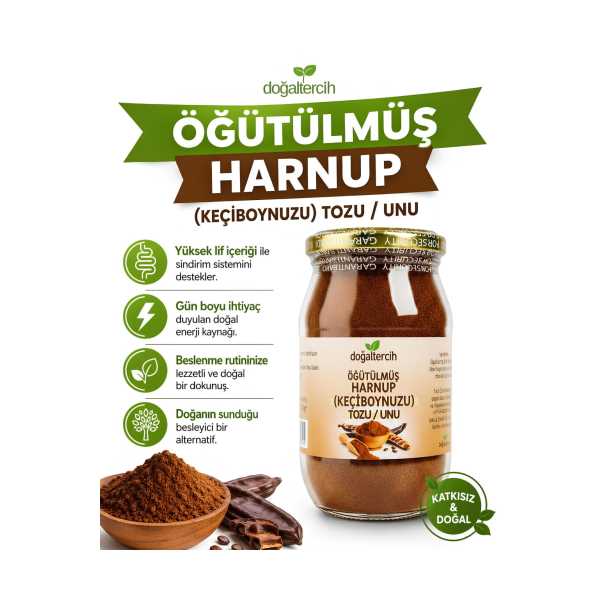 DOĞALTERCİH ÖĞÜTÜLMÜŞ KEÇİBOYNUZU (HARNUP) TOZU 200 GR