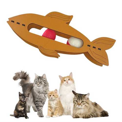 KEDİLER İÇİN AHŞAP 2 TOPLU EĞİMLİ  SEVİMLİ BALIK ŞEKLİNDE EĞİTİM AMAÇLI OYUNCAK (4172)
