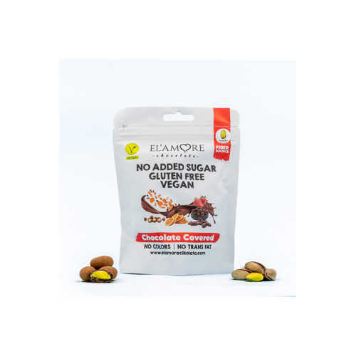 ŞEKER İLAVESIZ, GLÜTENSIZ, VEGAN PREMIUM ANTEP FISTIKLI BITTER ÇIKOLATA - DOYPACK 50 GR