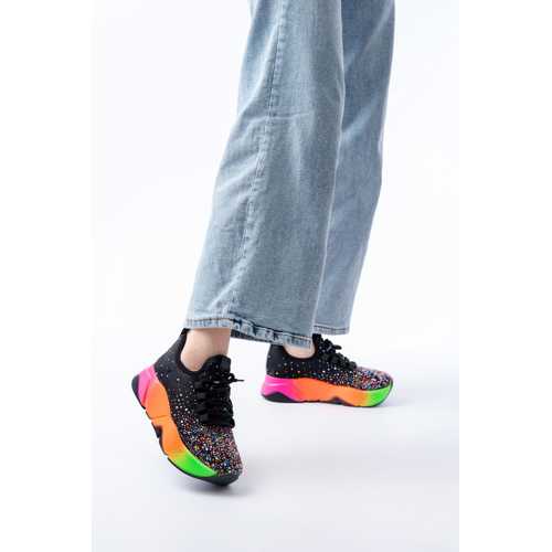 RS-403 SİYAH BAĞCIKLI FİLELİ MULTİ TAŞLI GÜNLÜK KADIN SPOR