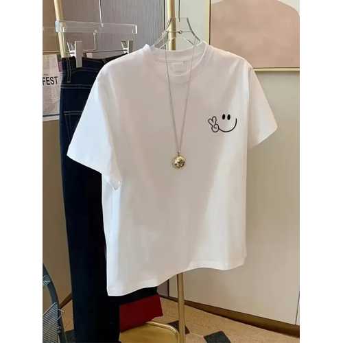 BASKILI OVERSIZE BISIKLET YAKA T-SHIRT - BEYAZ