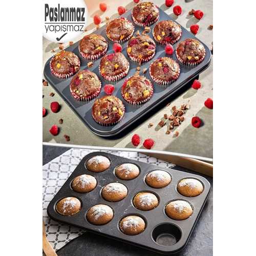 12'Lİ CUPCAKE-MİNİ CHEESECAKE VE MUFFİN IÇİN YANMAZ TEPSİ - KEK, KURABİYE, TURTA VE ÇÖREK KALIBI