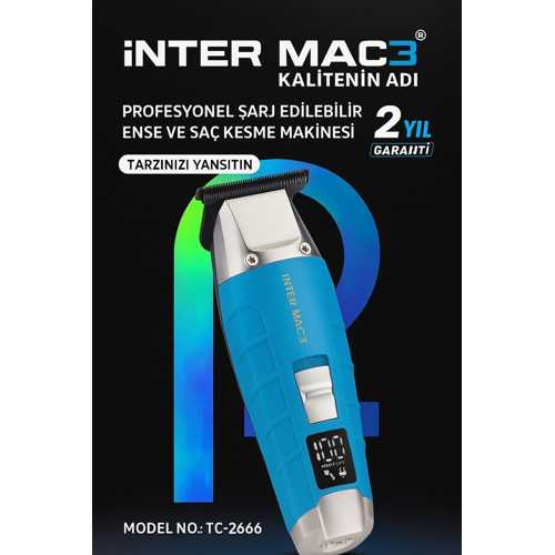 İNTER MAC3 PROFESYONEL ŞARJ EDİLEBİLİR ENSE VE SAÇ KESME MAKİNESİ