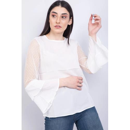 BİSİKLET YAKA BLUZ EKRU - P-018626