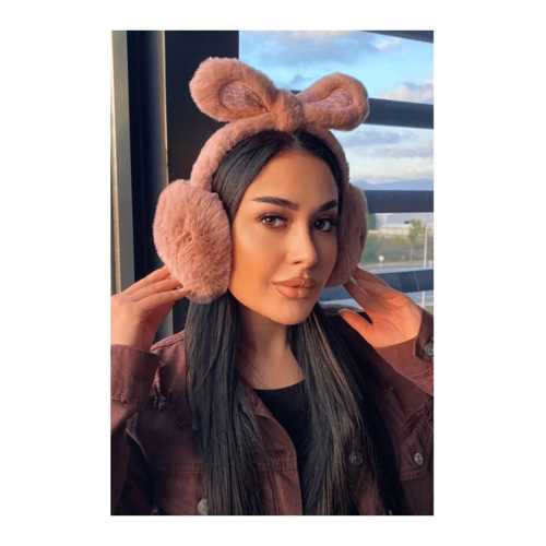 KOYU PEMBE RENK KULAK FİGÜRLÜ PELUŞ KULAKLIK