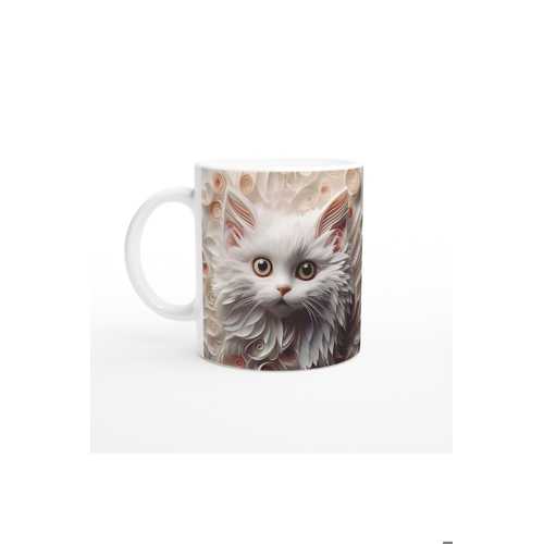 ZARİF BEYAZ KEDİ BASKILI KUPA BARDAK