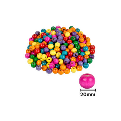 AHŞAP BONCUK RENKLİ 20MM YUVARLAK 50Lİ