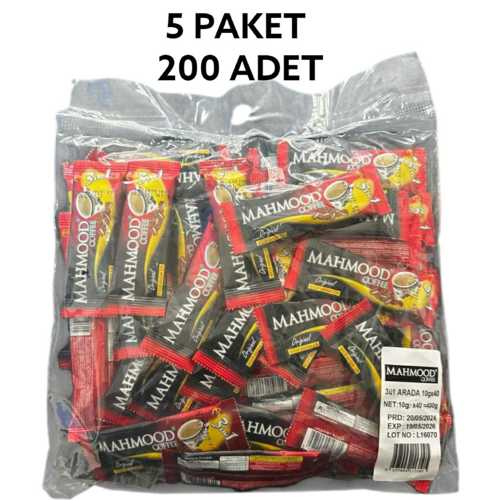 MAHMOOD COFFEE 3Ü1 ARADA 10 GR 40 LI 5 PAKET OTOBÜS İKRAMLIK HAZIR KAHVE 200 ADET