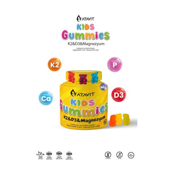 ATAVİT GUMMİES K2&D3 MAGNEZYUM KIDS 60 ÇİĞNENEBİLİR FORM