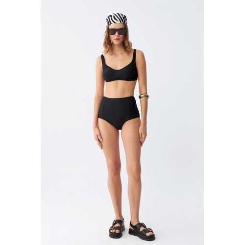 KADIN SIYAH PEDLI KARE YAKA YÜKSEK BEL BIKINI TAKIMI