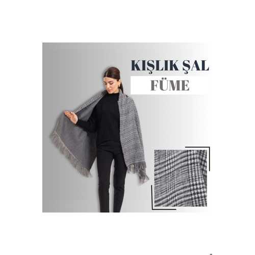 ÇİFT TARAFLI SİYAH EKOSELİ YÜNLÜ OMUZ ŞALI 70X190CM BAĞLANABİLİR KIŞLIK ATKI ŞAL