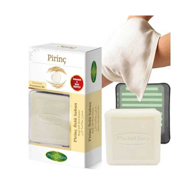 PHYTOFLORA PİRİNÇ ÖZLÜ SABUN KESE VE SABUNLUK HEDİYELİ SET 