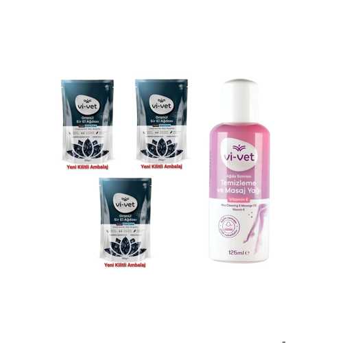 VIVET GRANÜL SIR AĞDA BLACK 250 GR 3 ADET + VIVET AĞDA TEMIZLEME VE MASAJ YAĞI VITAMINE 125 ML