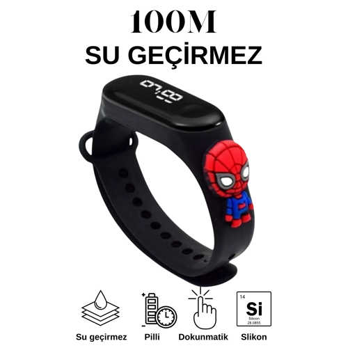 ÖRÜMCEK ADAM SPIDERMAN FIGÜRLÜ DIJITAL LED ÇOCUK SAATI DOKUNMATIK EKRANLI SU GEÇIRMEZ (SIYAH)