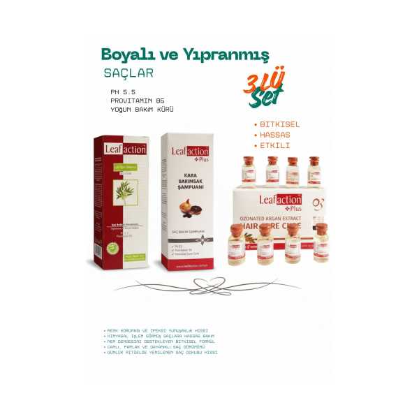 LEAF ACTION BOYALI VE YIPRANMIŞ SAÇLAR 3 LÜ BAKIM SETİ