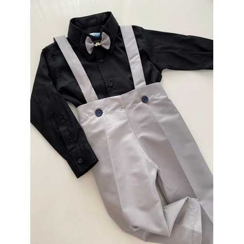 TUBİBEBE 2'Lİ GRİ SATEN SALOPET + PAPYON TAKIM