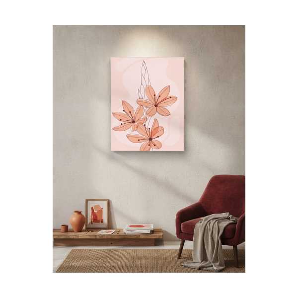 PASTEL PEMBE FLORAL LINE ART DUVAR DEKORU | MODERN BOTANIK PREMIUM KANVAS BASKI