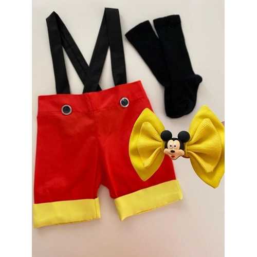 TUBİBEBE 3'LÜ MİCKEY MOUSE KONSEPT SALOPET + PAPYON + ÇORAP TAKIM