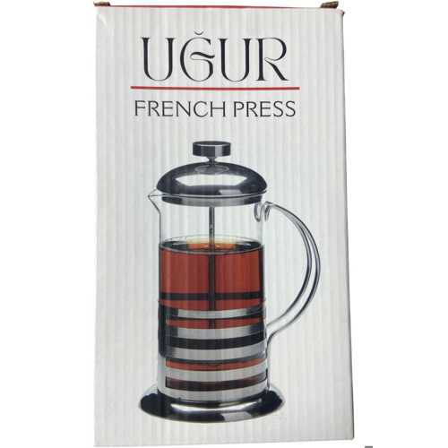 UĞUR FRENCH PRESS, CAM GÖVDELI, PASLANMAZ ÇELIK KAPAK VE TABAN, KAHVE DEMLEME