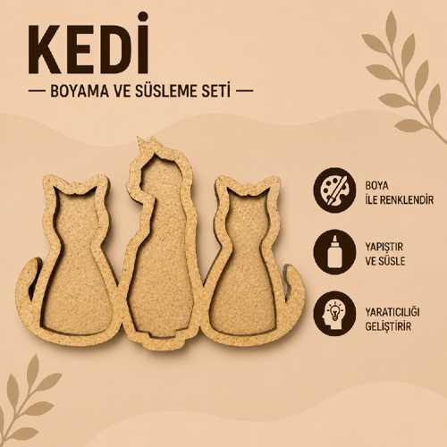 ESMAY MDF BOYAMA OBJESİ KATMANLI KEDİ 15X10CM
