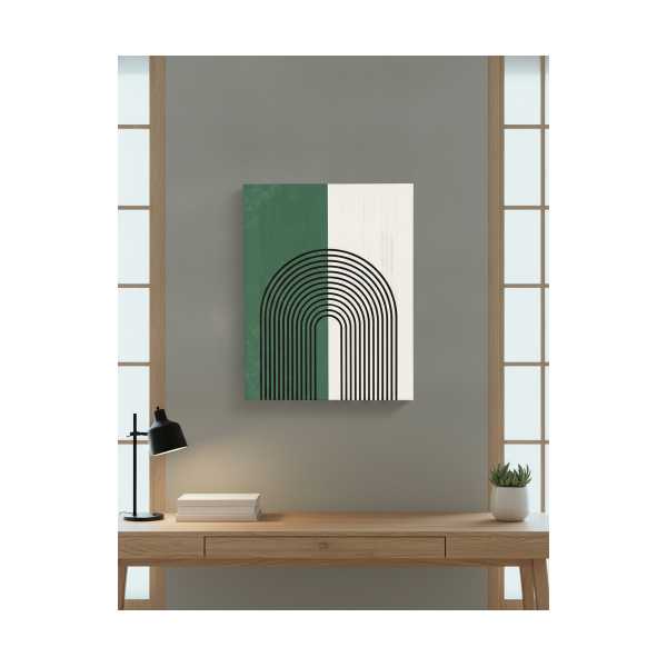 MODERN YEŞIL KEMER KANVAS TABLO – MINIMAL GEOMETRIK MID CENTURY DUVAR DEKORU
