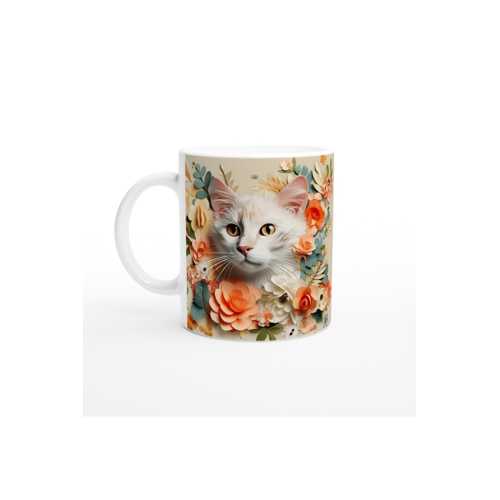 ÇİÇEKLER ARASINDA BAKIŞAN KEDİ TEMALI BASKILI KUPA BARDAK