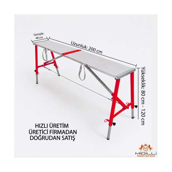 ALÜMİNYUM GÖVDELİ ÇELİK AYAKLI TELESKOPİK İNŞAAT İSKELESİ - 400 KG TAŞIMA KAPASİTESİ 120X48X200CM