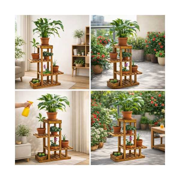 WOODEN CİTY AHŞAP ÇİÇEKLİK | DEKORATİF DOĞAL AHŞAP SAKSILIK | BALKON, BAHÇE VE SALON BİTKİ STANDI